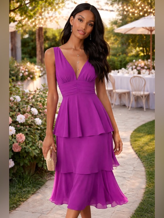Lulus Dresses & Skirts - Lulus Purple Tiered Midi Dress Small Sleeveless Ruffle Party